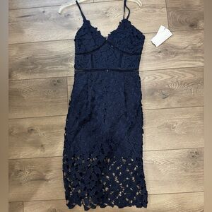 Lord & Taylor Navy Lace Floral Midi Dress